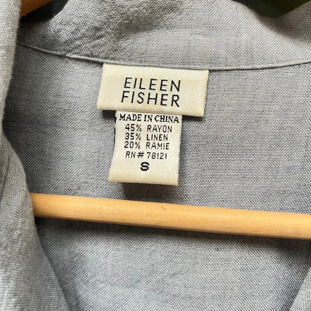 Eileen Fisher Blue Grey Linen Blend Button Front Relaxed Blazer Jacket Small